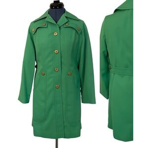 VTG  Pier 4 Womens Green Gold Button Midi Trench Coat Jacket Preppy Career S/M
